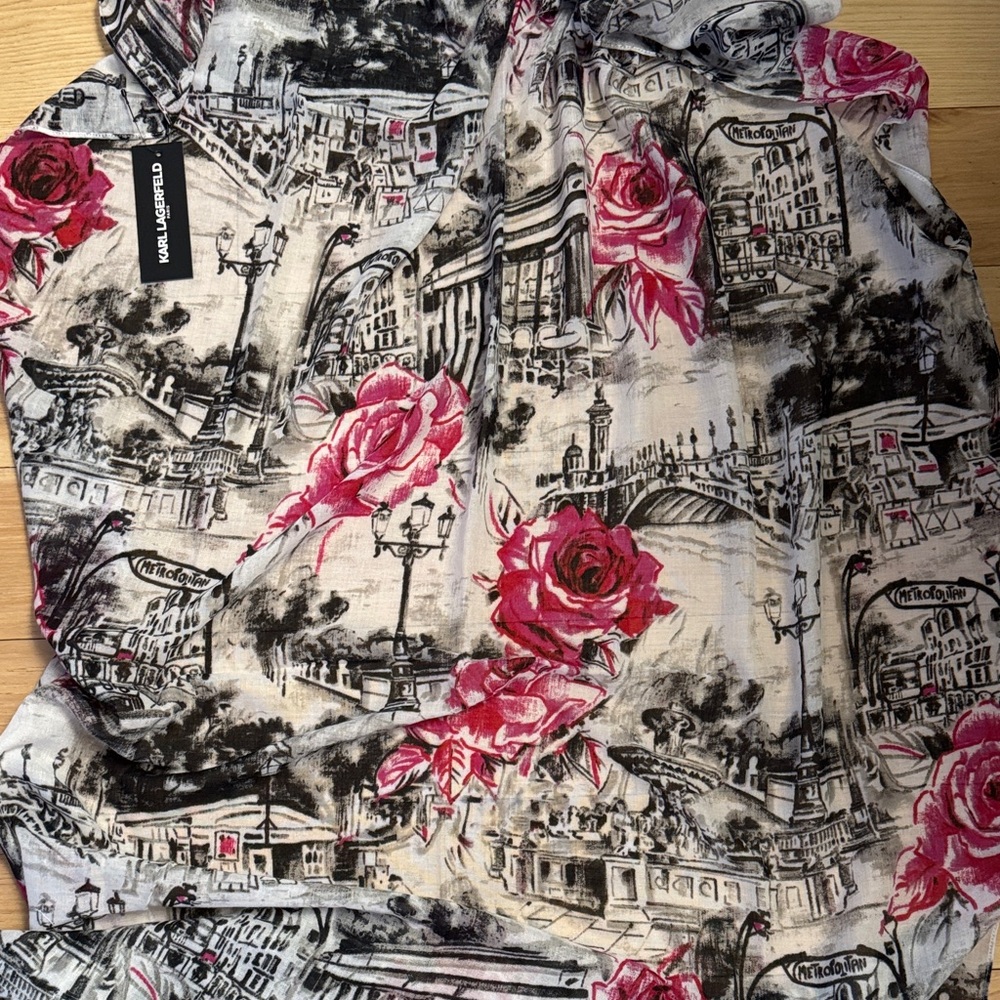 Karl Lagerfeld Black and Pink Cityscape Scarf